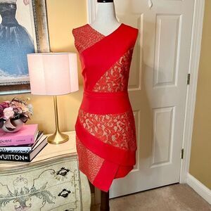 EEUC BCBGMAXAZRIA Dalia Bright Poppy Red Lace Dress Size 2 Worn Once Perfect